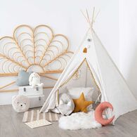 Tenda TIPI branca com pompons,  Tenda TIPI branca com pompons