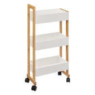 Móvel de apoio branco em bambu com 3 prateleiras,  Móvel de apoio branco em bambu com 3 prateleiras