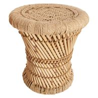 Banco bege em bambu e corda 32cm,  Banco bege em bambu e corda 32cm