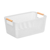 Cesto branco com pega em bambu 27,5x18cm