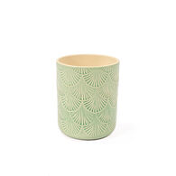 Vaso verde de cer&acirc;mica decora&ccedil;&atilde;o folhas 13,2cm