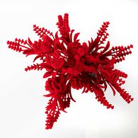 Ramo com pinhas vermelho efeito veludo 30cm