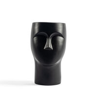 Jarra de cerâmica preta figura cara de homem