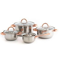 Trem cozinha 4 peças inox pegas bronze,  Trem cozinha 4 peças inox pegas bronze