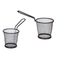 Cesto para servir preto em metal com pega