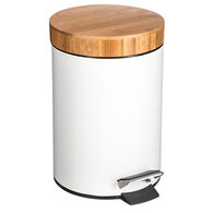 Balde wc branco de metal com tampa em bambu,  Balde wc branco de metal com tampa em bambu