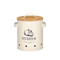Lata para cebolas creme de metal com tampa bambu