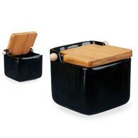 Saleiro preto de cerâmica com tampa em bambu 800ml,  Saleiro preto de cerâmica com tampa em bambu 800ml