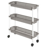 Carro de cozinha ALTHEA com 3 cestos cinza com rodas,  Carro de cozinha ALTHEA com 3 cestos cinza com rodas