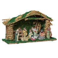 Presépio cabana com 9 figuras em porcelana,  Presépio cabana com 9 figuras em porcelana