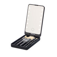 Conjunto espelho com 5 pinc&eacute;is de maquilhagem