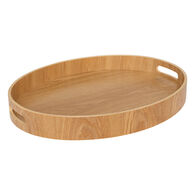 Tabuleiro oval bege de madeira 43cm