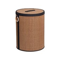 Cesto wc em bambu com tampa e al&ccedil;a de madeira 48cm