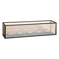 Castiçal em vidro e metal preto com 5 velas tealight