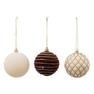 Bola veludo ondas bege e dourado 8cm