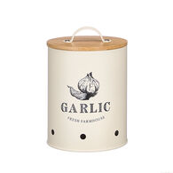 Lata para alhos creme de metal com tampa bambu