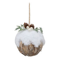 Bola decorativa com bagas e folhas com efeito neve 9cm