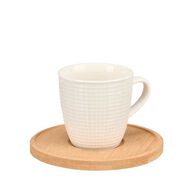 Conjunto De 6 Ch&aacute;venas De Caf&eacute; Com Prato Em Bambu