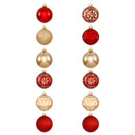 Conjunto de 12 bolas decorativas vermelhas e douradas