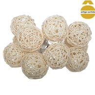 Conjunto de 10 bolas led em rattan