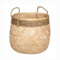 Cesto Redondo Bege Em Bambu 30x34cm