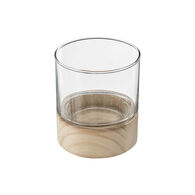 Castiçal em vidro com base madeira