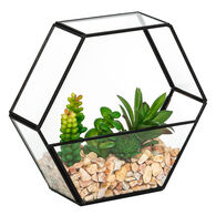 Terr&aacute;rio em metal preto com plantas artificiais PIA