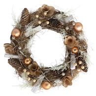 Coroa flores secas com pinhas e bolas 34cm,  Coroa flores secas com pinhas e bolas 34cm