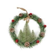 Coroa verde com pinheiros e pinhas 35cm