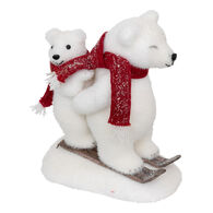 Conjunto de 2 figuras urso polar ski com cachecol 23cm
