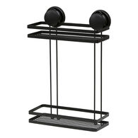 Suporte de duche preto com 2 cestos em metal com ventosas