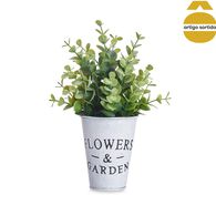 Vaso de metal com planta artificial verde 23cm