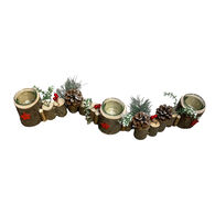 Casti&ccedil;al decorativo para 3 velas  com troncos 5x7x60cm