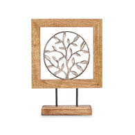 Flor decorativa com suporte em madeira 29cm