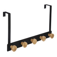 Cabide para porta preto com 5 ganchos em bambu,  Cabide para porta preto com 5 ganchos em bambu
