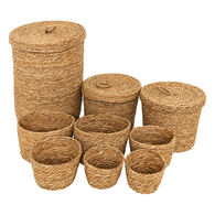 Conjunto de 9 cestos em r&aacute;fia bege LIT