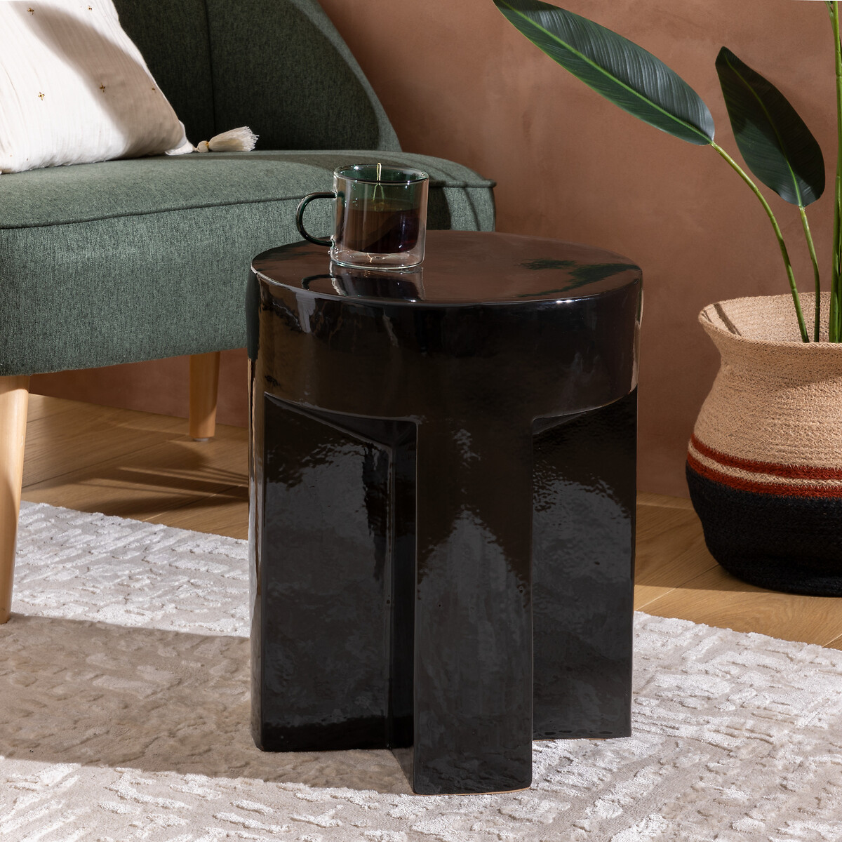 Mesa de apoio KRIZ preta em cer&acirc;mica D34x41cm