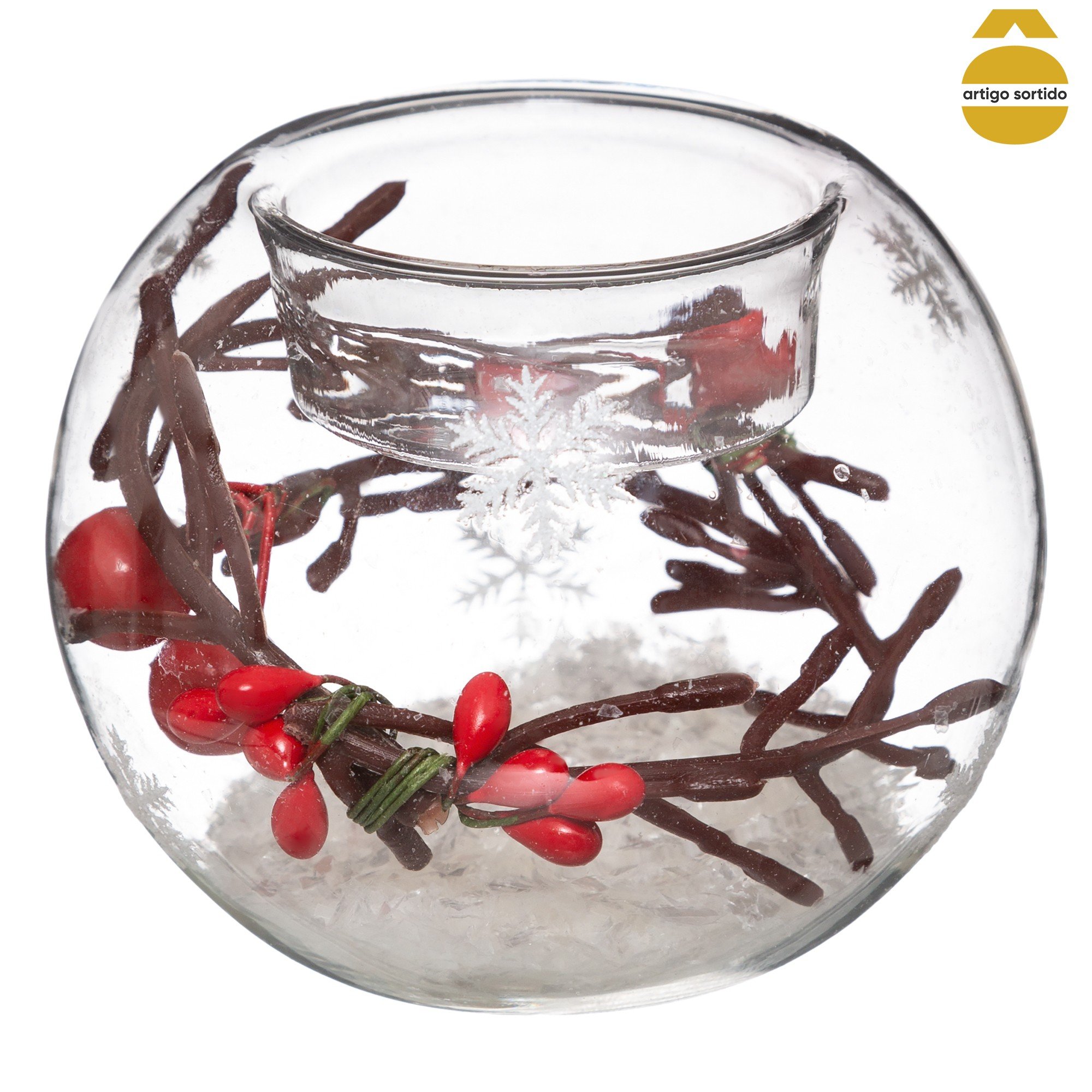 Suporte para vela com decoração natalícia 8cm