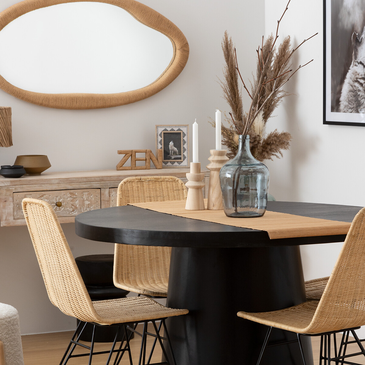 Castiçal uma bege em madeira 23,5cm