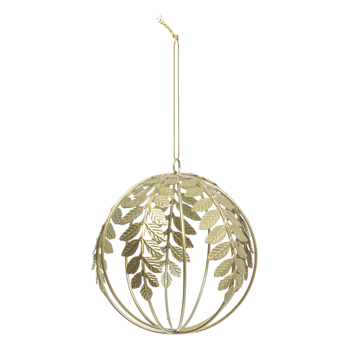 Bola decorativa com folhas em metal dourado 9cm