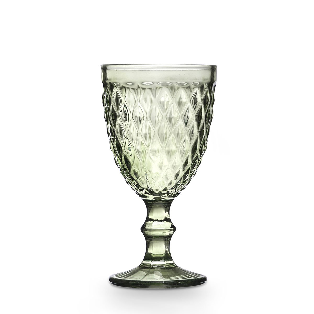 Copo De Água Diamante Verde Em Vidro Com Pé 34cl