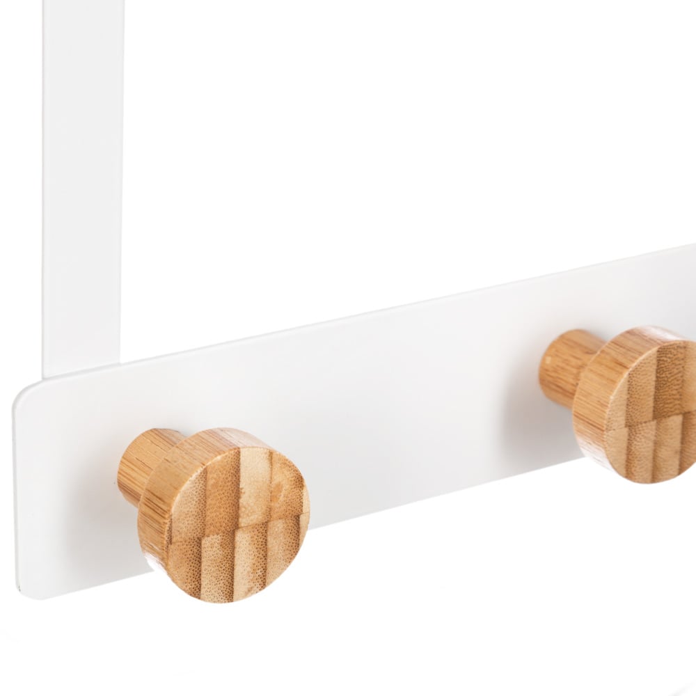 Cabide para porta branco em bambu c/ 5 ganchos,  Cabide para porta branco em bambu c/ 5 ganchos