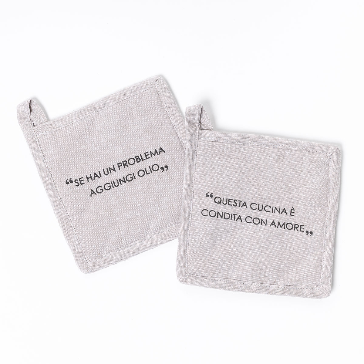 Conjunto de 2 pegas com frase taupe em algod&atilde;o