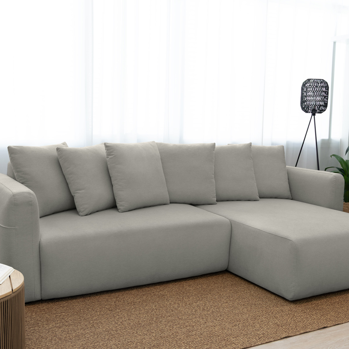 Sof&aacute; cama BERNA cinza com chaise longue