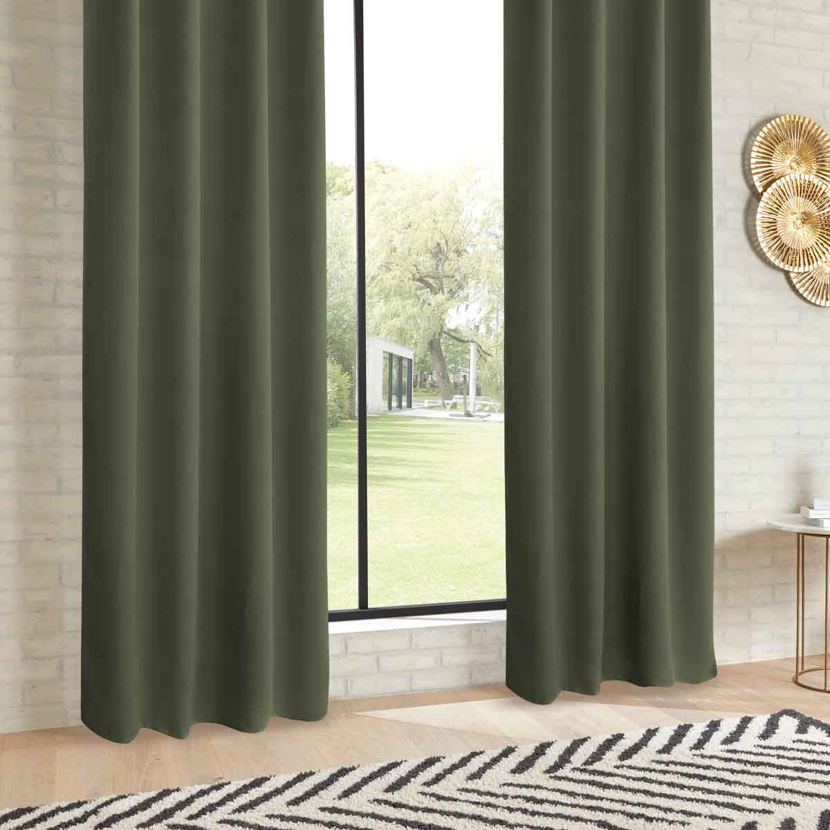 Cortina opaca verde caqui 140x260cm,  Cortina opaca verde caqui 140x260cm