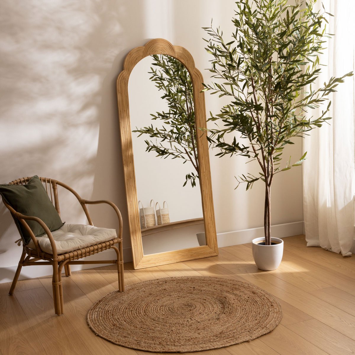 Espelho de parede ARCH bege em rattan 170cm