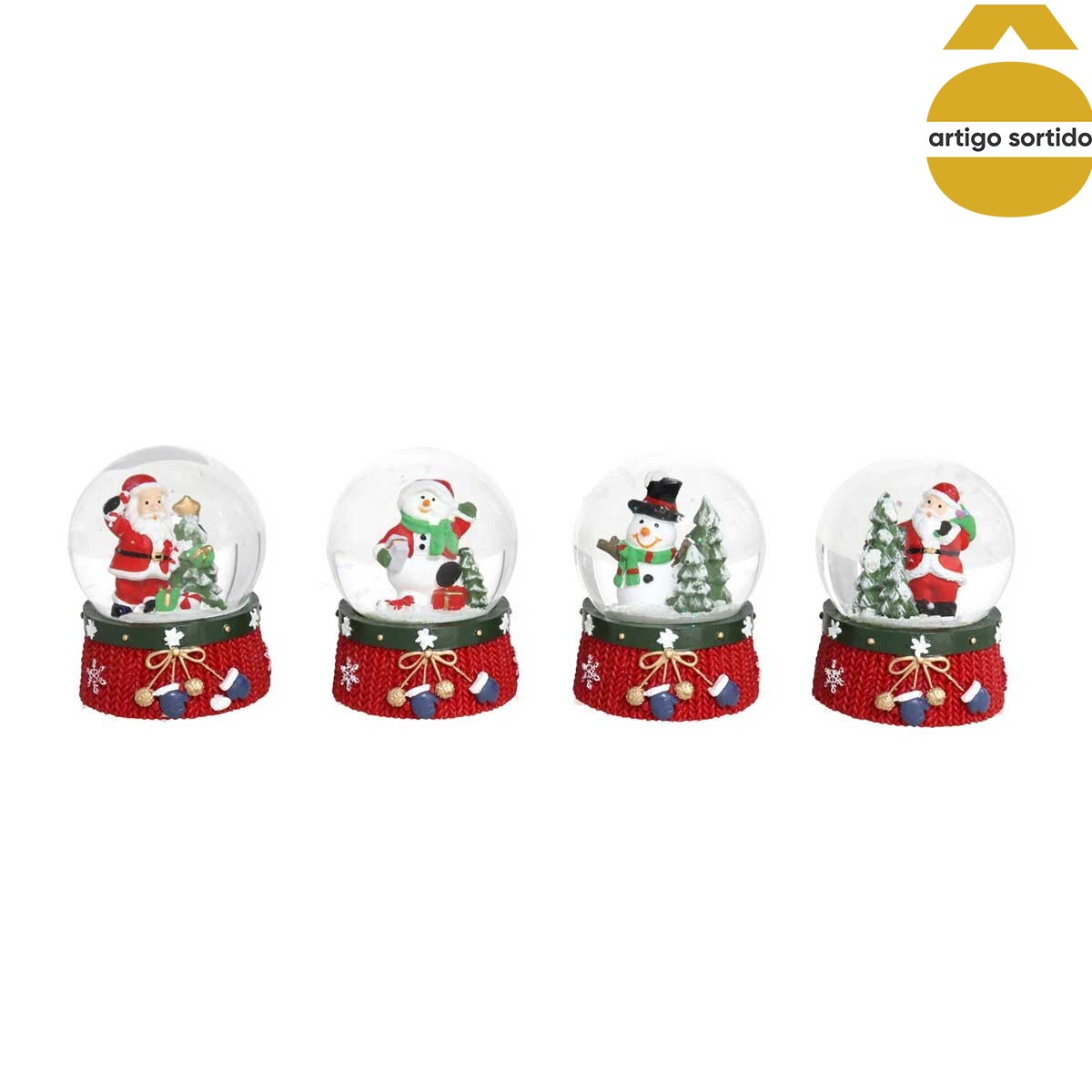 Globo de neve vermelho com figura natal&iacute;cia 8,5cm