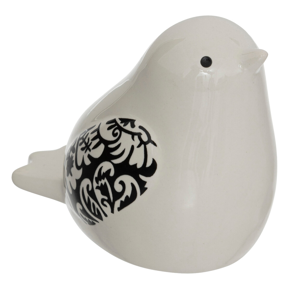 Estátua de passaro branco e preto em cerâmica