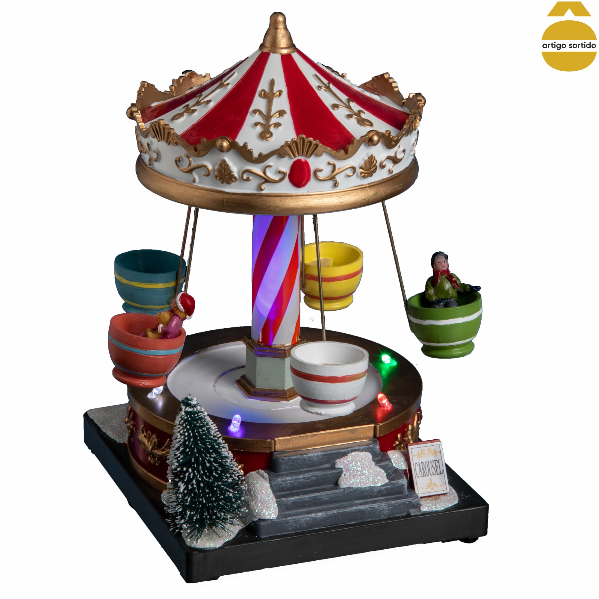Aldeia com carrossel luminoso e com movimento