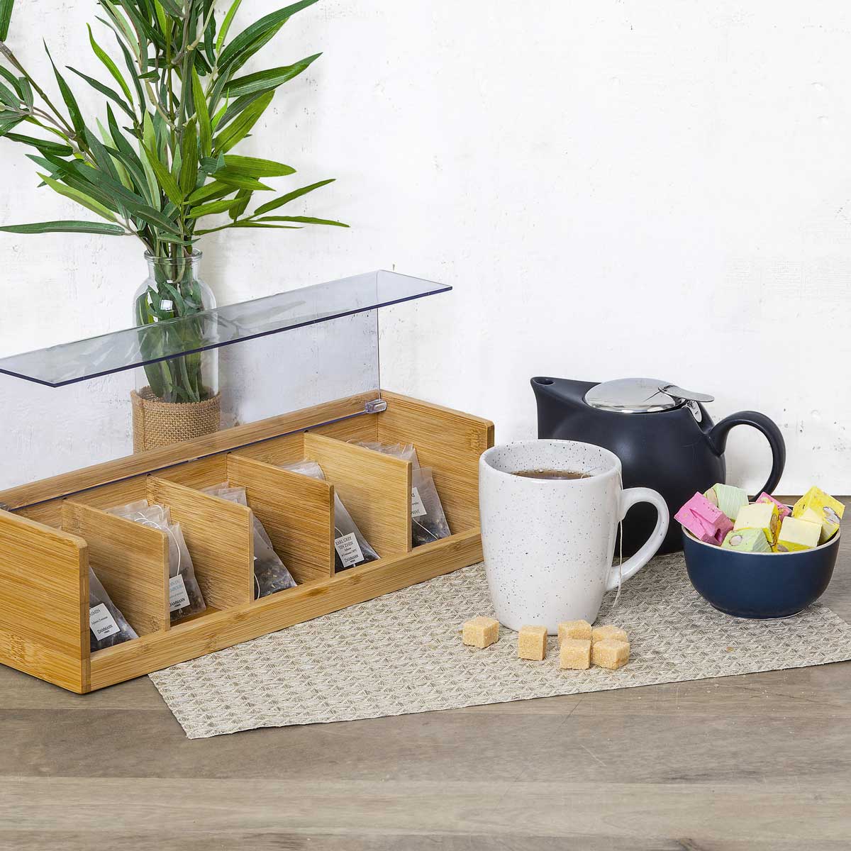 Caixa para chá em bambu com 5 divisórias